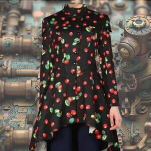 Steampunk Cherries Coat Jacket Gothic Retro Cherry Coat Size 2X NWOT